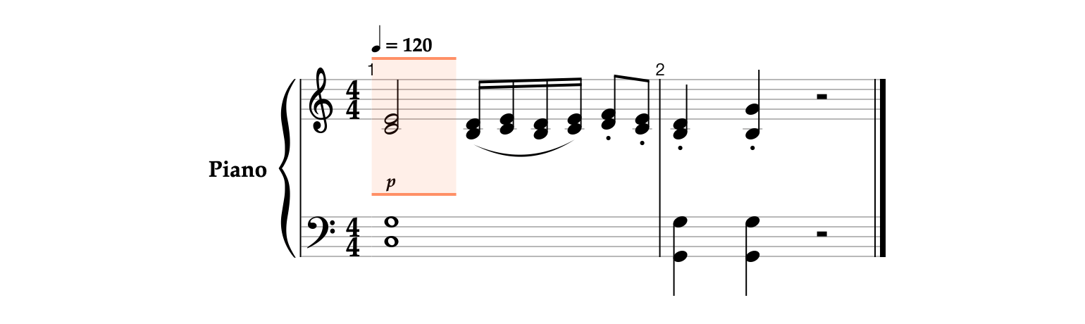 The stems on the bass clef staff pointing down