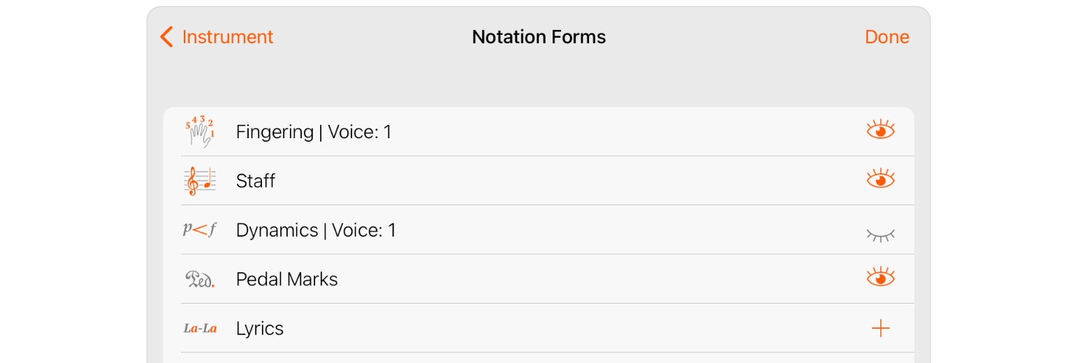 Hiding Dynamics notation form in the Instrument editor