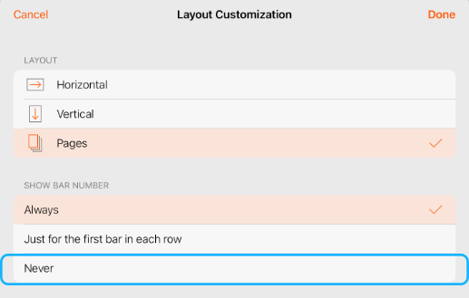 Changing the Show bar number setting