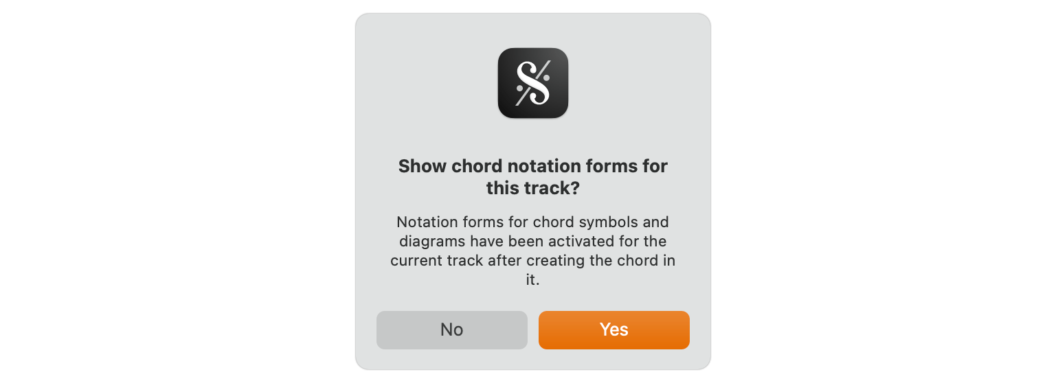 Dialog box that appears after creating a chord