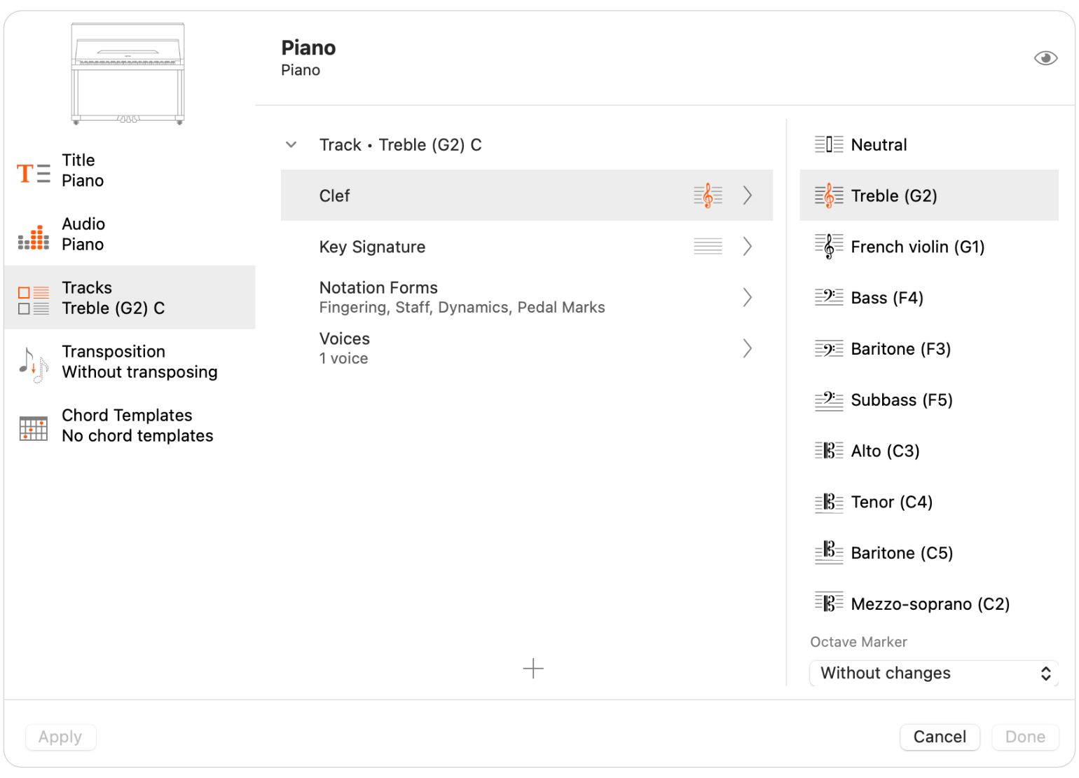Tracks section in the Instrument editor