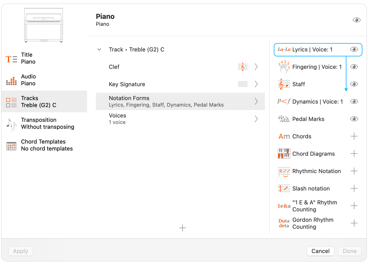 The process of reordering the lyric notation form