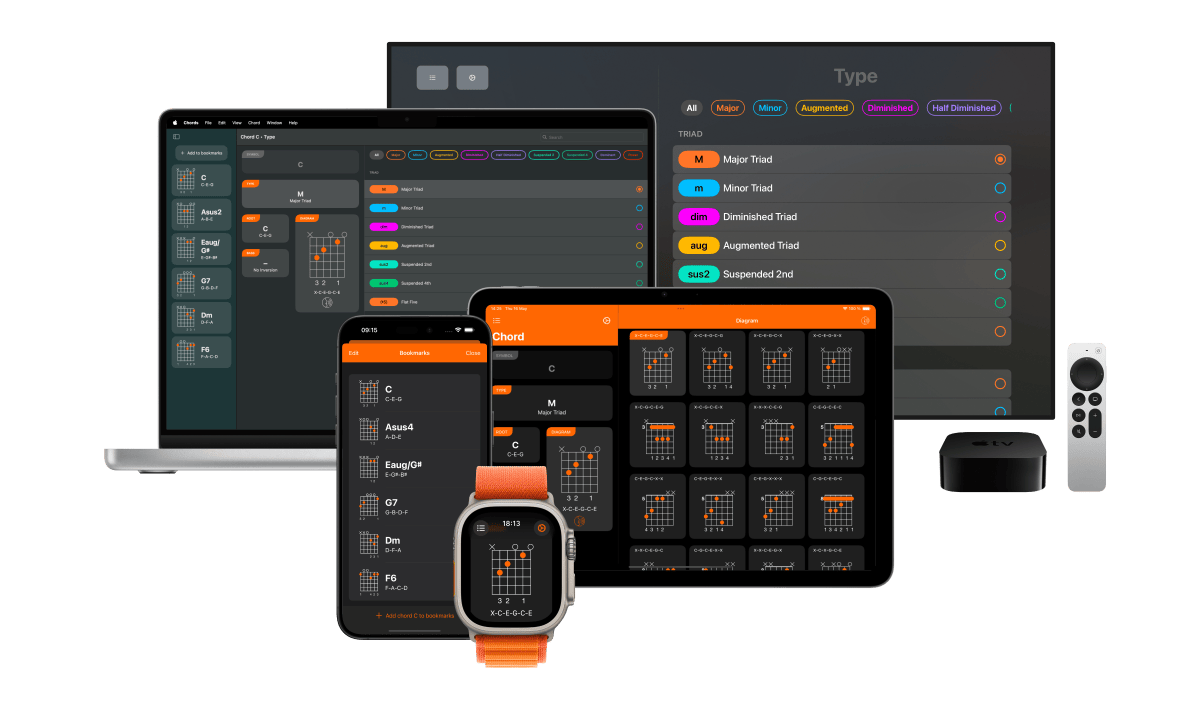 Chords by Staventabs on iPad, Apple TV, MacBook, iPhone and Apple Watch
