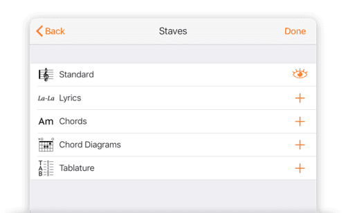 Musical notations for track in Staventabs for iOS and iPadOS